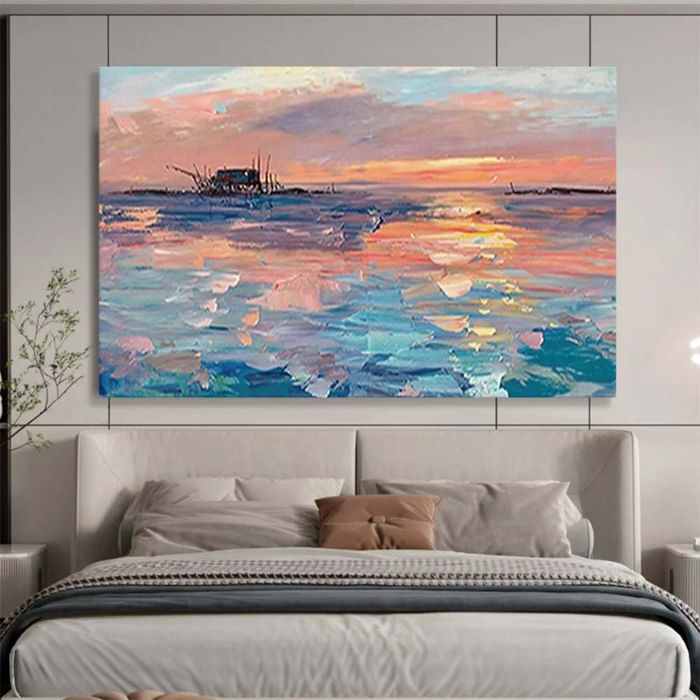 Sunset Hand-Painted Water - handmade textured painting for entryway